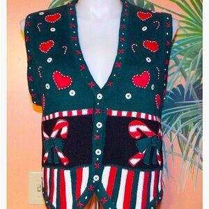 Not so UGLY BRYN CONNELLY CHRISTMAS, HOLIDAY CANDY CANE BEADED, EMBROIDERY VEST.